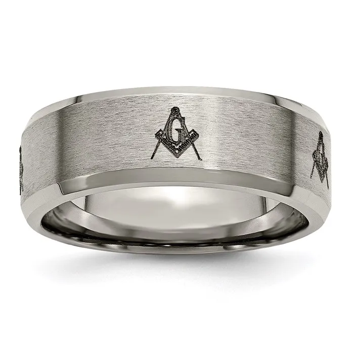 Chisel Rings Titanium Beveled Edge 8mm Laser Design Brushed Polished Band TB115M Chisel Rings Titanium Beveled Edge 8mm Laser Design Brushed Polished Band TB115M