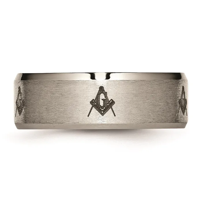 Chisel Rings Titanium Beveled Edge 8mm Laser Design Brushed Polished Band TB115M Chisel Rings Titanium Beveled Edge 8mm Laser Design Brushed Polished Band TB115M