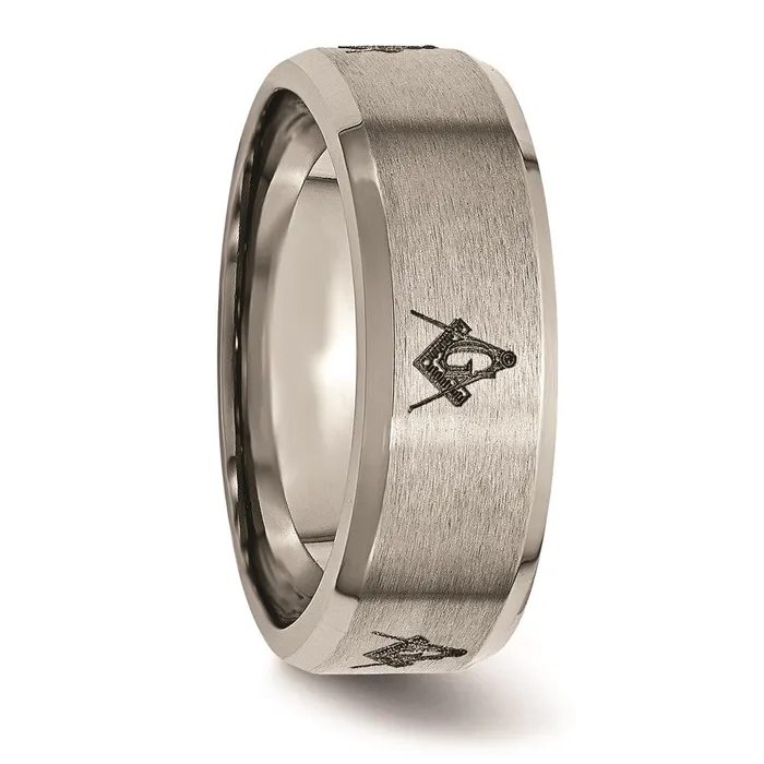 Chisel Rings Titanium Beveled Edge 8mm Laser Design Brushed Polished Band TB115M Chisel Rings Titanium Beveled Edge 8mm Laser Design Brushed Polished Band TB115M