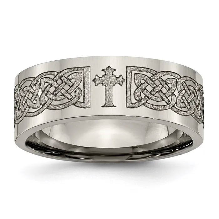 Chisel Rings Titanium Flat 8mm Laser Design Polished Band TB3M