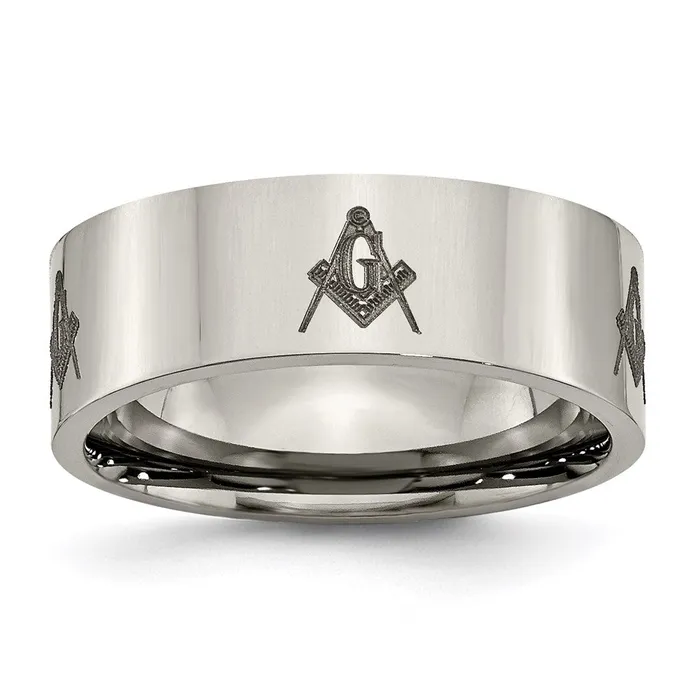 Chisel Rings Titanium Flat 8mm Laser Design Polished Band TB3M