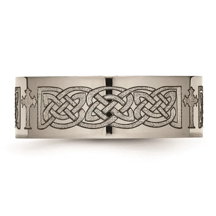 Chisel Rings Titanium Flat 8mm Laser Design Polished Band TB3M