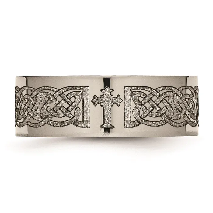 Chisel Rings Titanium Flat 8mm Laser Design Polished Band TB3M