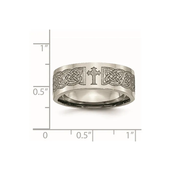 Chisel Rings Titanium Flat 8mm Laser Design Polished Band TB3M