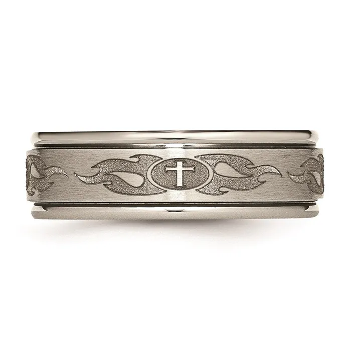 Chisel Rings Titanium Ridged Edge 8mm Laser Design Brushed Polished Band TB11S Chisel Rings Titanium Ridged Edge 8mm Laser Design Brushed Polished Band TB11S