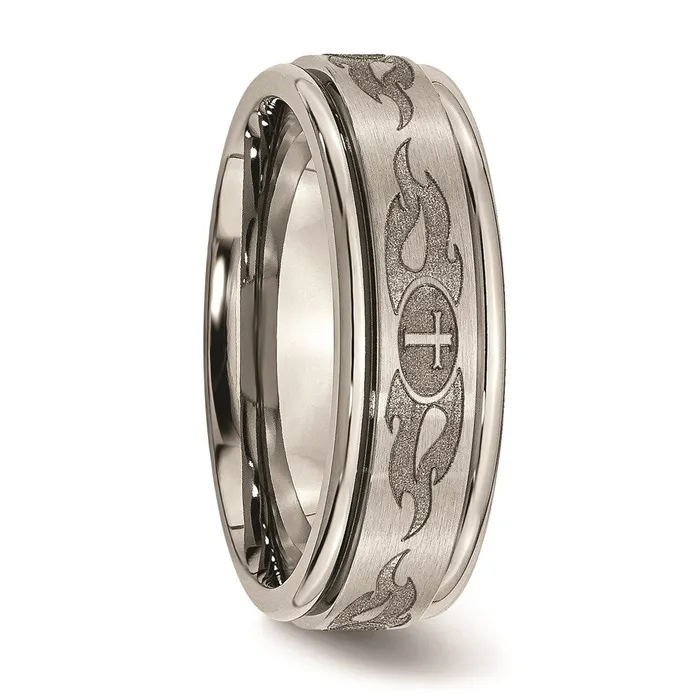 Chisel Rings Titanium Ridged Edge 8mm Laser Design Brushed Polished Band TB11S Chisel Rings Titanium Ridged Edge 8mm Laser Design Brushed Polished Band TB11S
