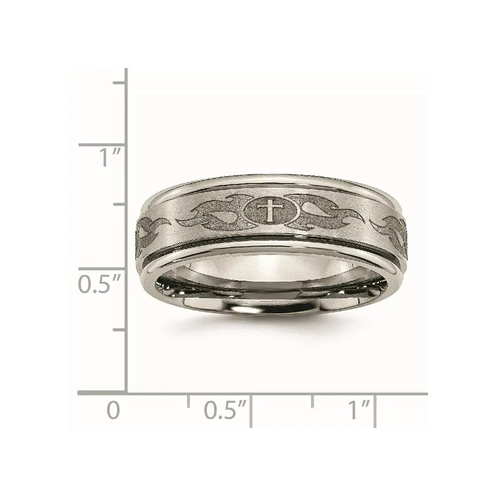 Chisel Rings Titanium Ridged Edge 8mm Laser Design Brushed Polished Band TB11S Chisel Rings Titanium Ridged Edge 8mm Laser Design Brushed Polished Band TB11S