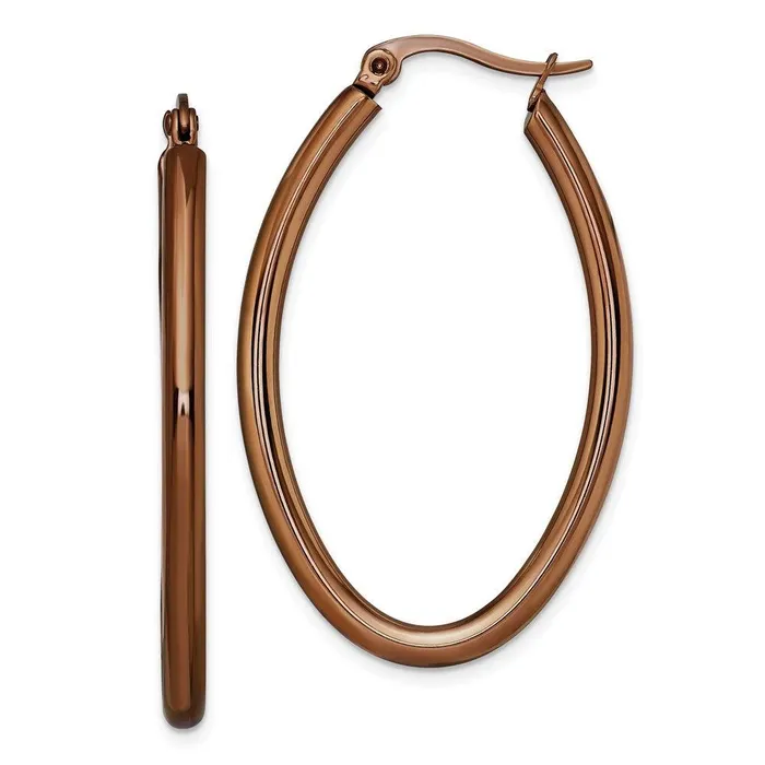 Chisel Stainless Steel Brown IP Plated 40mm Oval Hoop Earrings Earrings