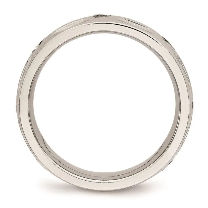 Chisel Stainless Steel Polished Grooved CZ Ring Rings Chisel Stainless Steel Polished Grooved CZ Ring Rings
