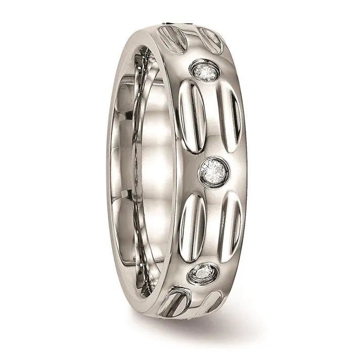Chisel Stainless Steel Polished Grooved CZ Ring Rings Chisel Stainless Steel Polished Grooved CZ Ring Rings