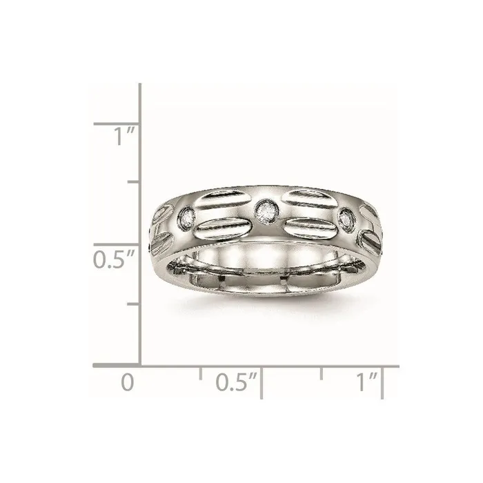Chisel Stainless Steel Polished Grooved CZ Ring Rings Chisel Stainless Steel Polished Grooved CZ Ring Rings