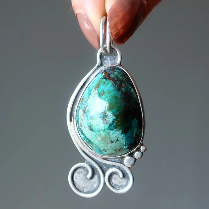Chrysocolla Pendant Cuprite Sonora Gem Sterling Silver Satin Crystals Necklaces