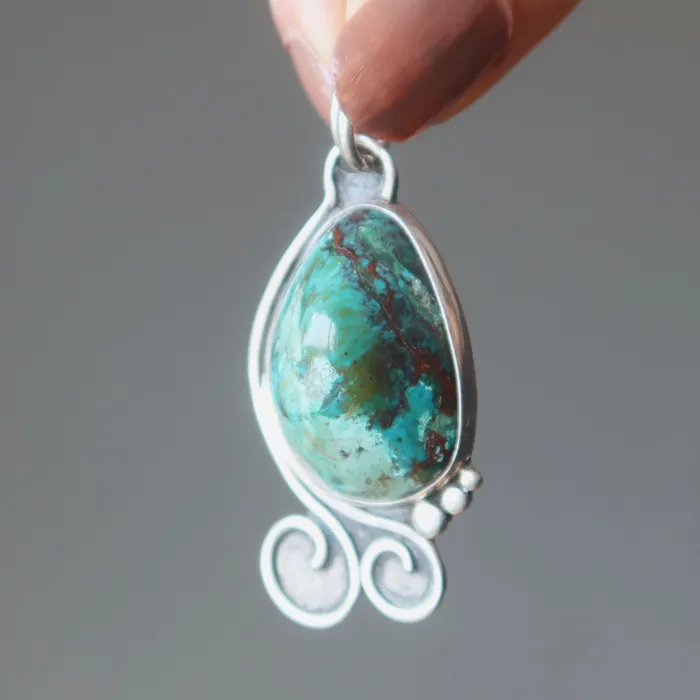 Chrysocolla Pendant Cuprite Sonora Gem Sterling Silver Satin Crystals Necklaces
