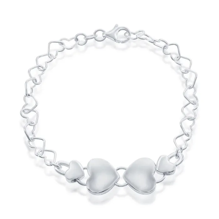 Classic Bracelets Classic Womens Bracelet Sterling Silver Link with 4 Center Hearts S4587 Classic Bracelets Classic Womens Bracelet Sterling Silver Link with 4 Center Hearts S4587