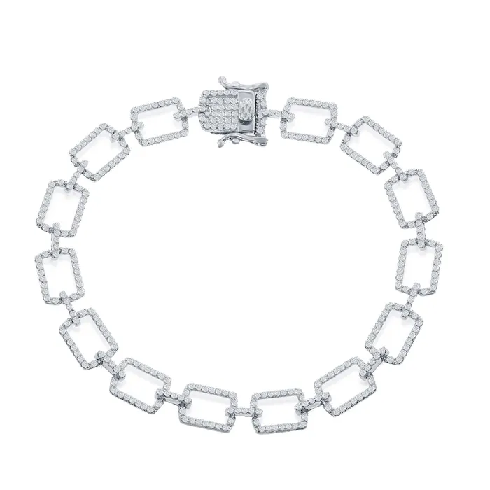 Classic Bracelets Classic Womens Bracelet Sterling Silver Paperclip Design Linked White CZ T7892 Classic Bracelets Classic Womens Bracelet Sterling Silver Paperclip Design Linked White CZ T7892