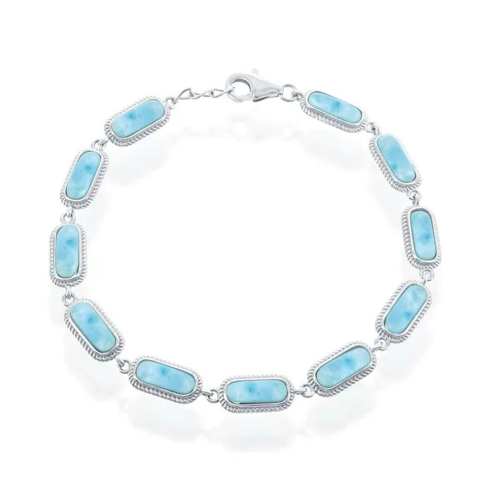 Classic Bracelets Sterling Silver Oval Larimar Linked Bracelet 75