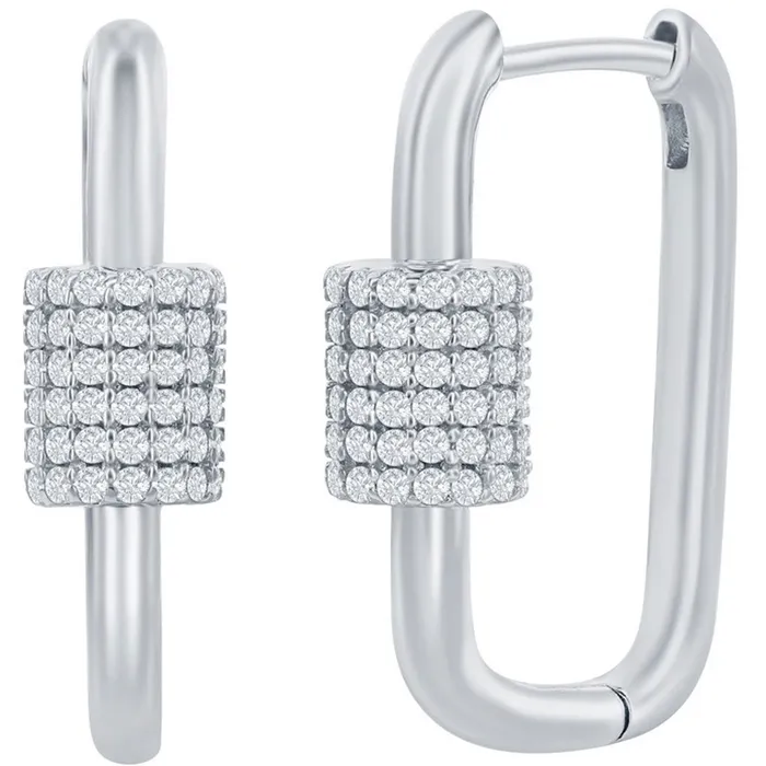 Classic Earrings Classic Womens Earrings Silver Micro Pave CZ Oval Carabiner Paperclip D7974 Classic Earrings Classic Womens Earrings Silver Micro Pave CZ Oval Carabiner Paperclip D7974