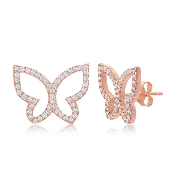 Classic Earrings Sterling Silver Open Butterfly CZ Stud Earrings Rose Gold Plated Classic Earrings Sterling Silver Open Butterfly CZ Stud Earrings Rose Gold Plated