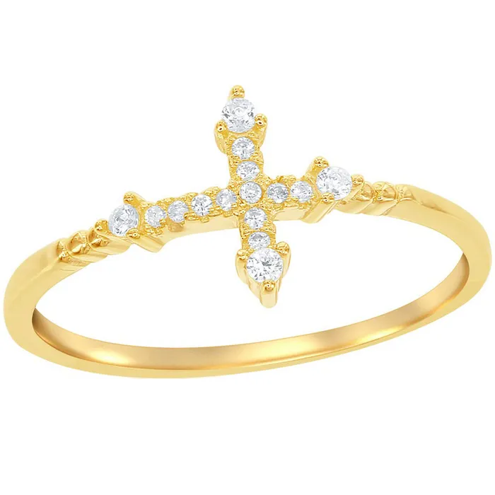 Classic Rings Classic Womens Silver Gold Tone CZ Cross Ring W1410