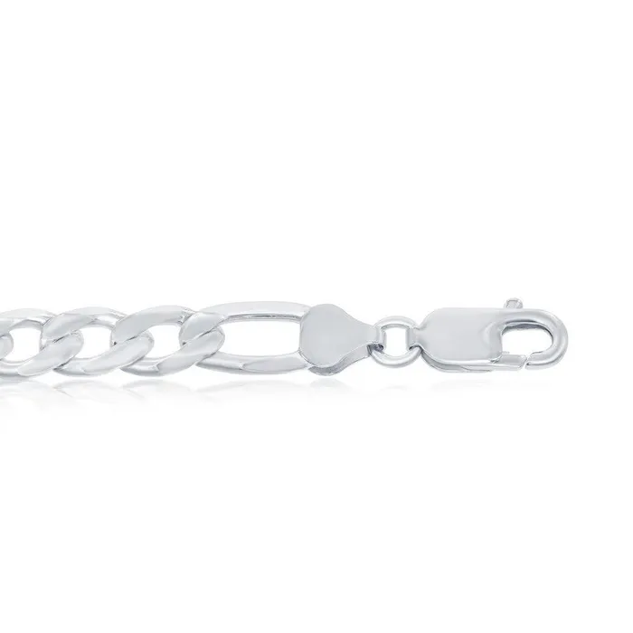 Classic Rings Sterling Silver Rhodium Plated 78mm Pave Figaro Chain 20