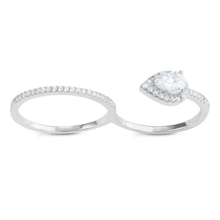 Classic Sterling Silver Open Teardrop Double Finger Ring W1608 Rings