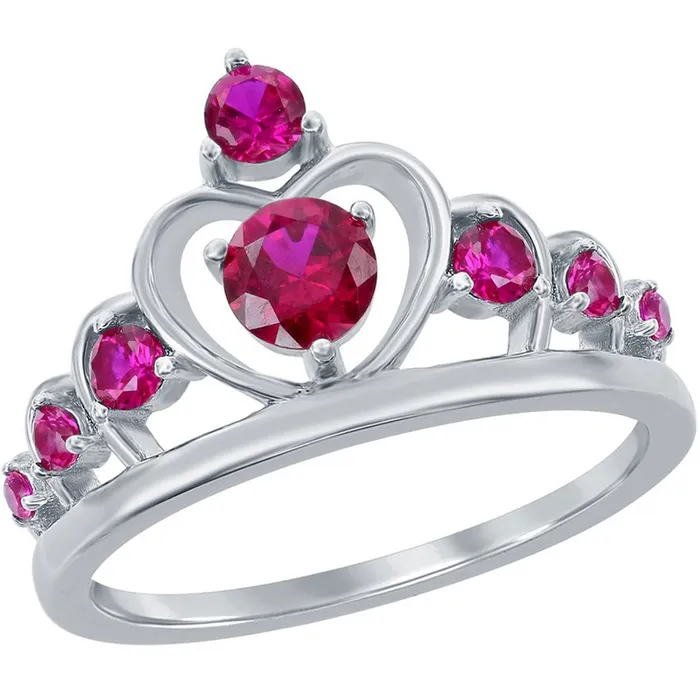 Classic Womens Silver Ruby CZ Crown Design Ring W2728 Classic Rings