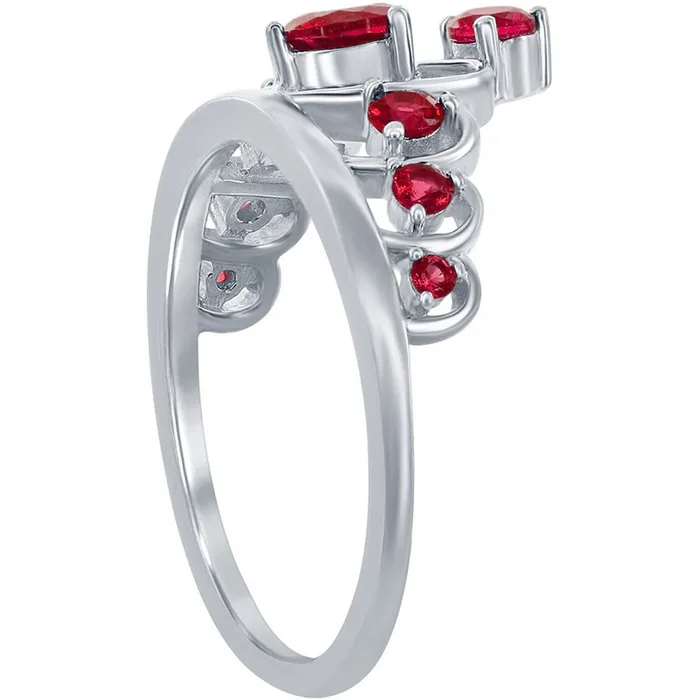 Classic Womens Silver Ruby CZ Crown Design Ring W2728 Classic Rings