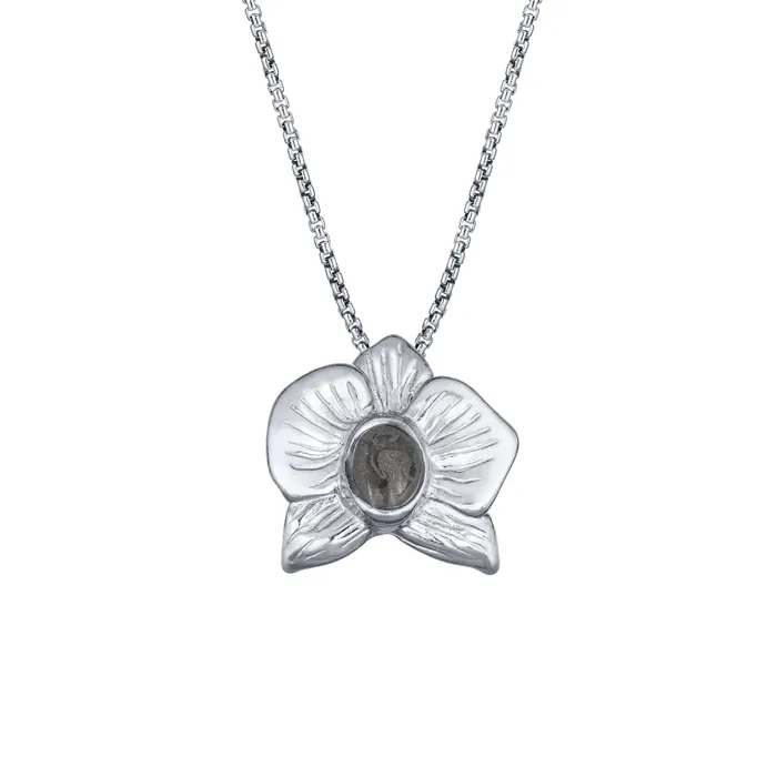 closebymejewelry HandCarved Orchid Cremation Necklace in 14K White Gold Necklaces closebymejewelry HandCarved Orchid Cremation Necklace in 14K White Gold Necklaces
