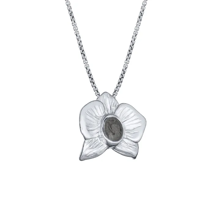 closebymejewelry HandCarved Orchid Cremation Necklace in 14K White Gold Necklaces