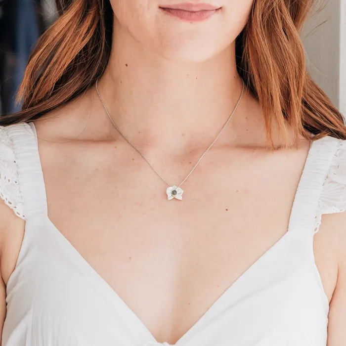 closebymejewelry HandCarved Orchid Cremation Necklace in 14K White Gold Necklaces