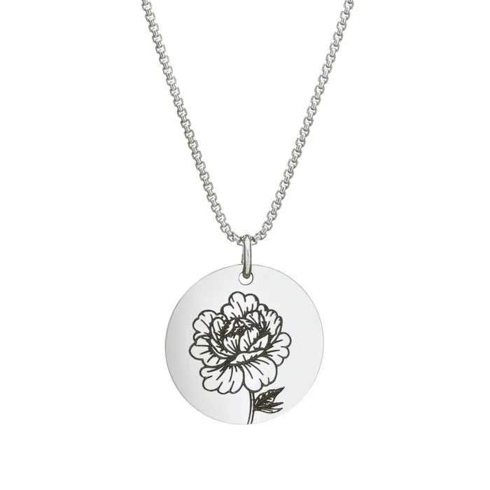 closebymejewelry Necklaces Circle Necklace with BirthFlower Engraving in Sterling Silver closebymejewelry Necklaces Circle Necklace with BirthFlower Engraving in Sterling Silver