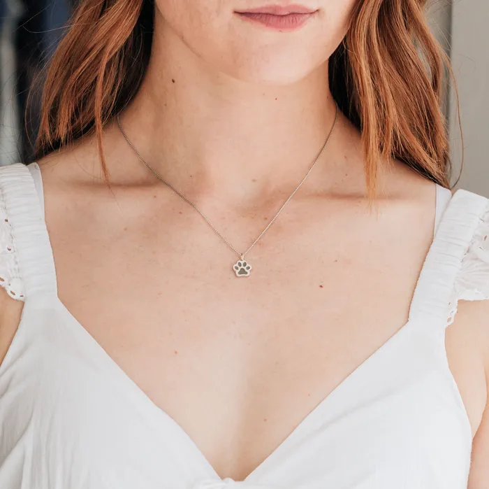 closebymejewelry Necklaces Small Paw Print Cremation Necklace in 14K White Gold