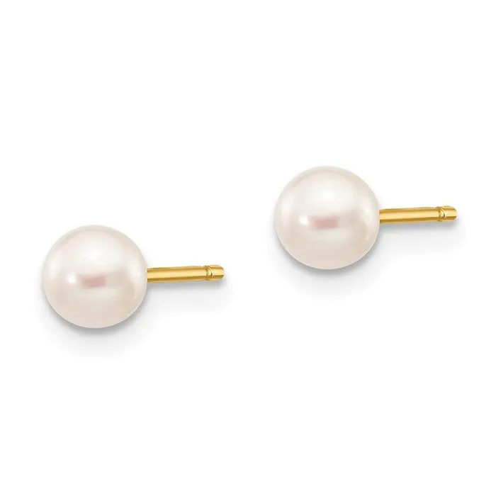 Earrings 14k 45mm White Round Freshwater Cultured Pearl Stud Post Earrings Jewelry