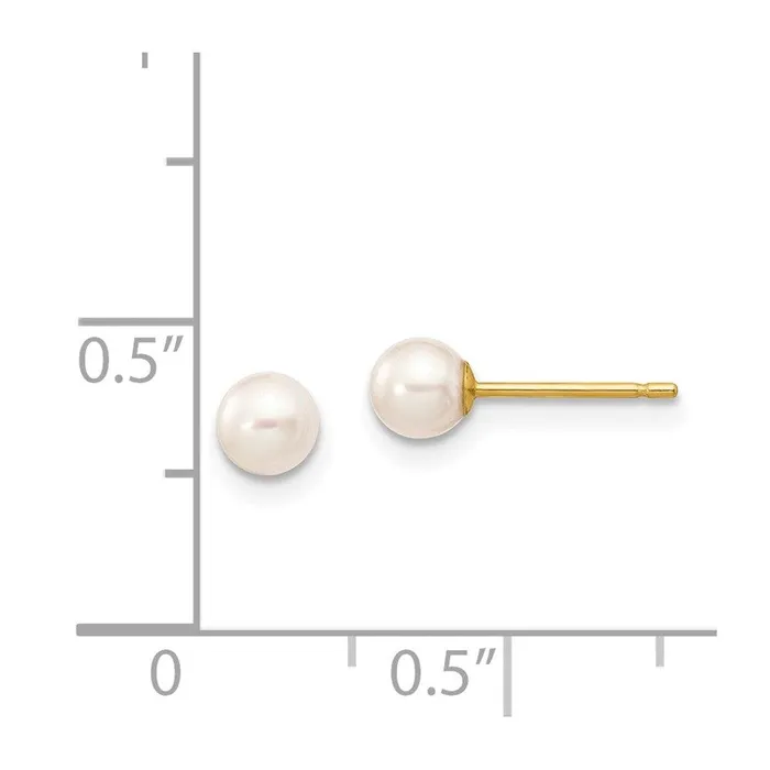 Earrings 14k 45mm White Round Freshwater Cultured Pearl Stud Post Earrings Jewelry
