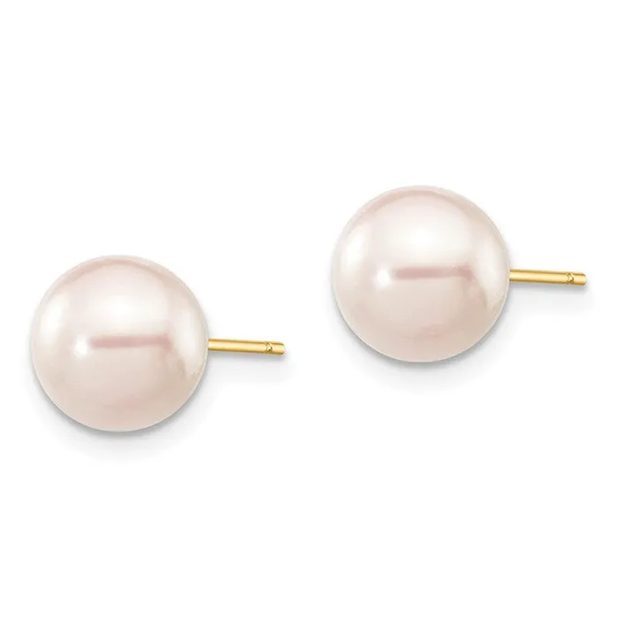Earrings 14k 78mm Round White Saltwater Akoya Cultured Pearl Stud Post Earrings Jewelry