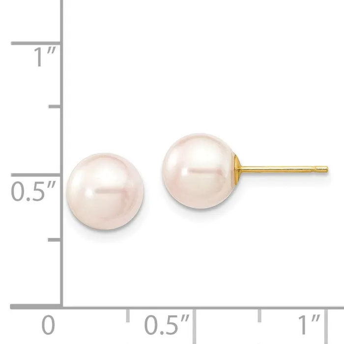 Earrings 14k 78mm Round White Saltwater Akoya Cultured Pearl Stud Post Earrings Jewelry