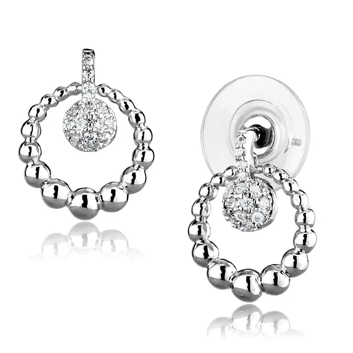 Earrings 3W1296 Rhodium Brass Earrings with AAA Grade CZ in Clear Alamode