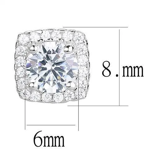 Earrings Alamode 3W1368 Rhodium 925 Sterling Silver Earrings with AAA Grade CZ in Clear