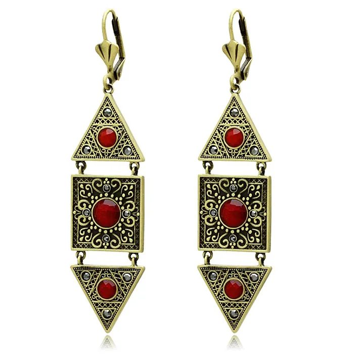 Earrings Alamode LO3851 Antique Copper Brass Earrings with Synthetic Synthetic Glass in Siam Earrings Alamode LO3851 Antique Copper Brass Earrings with Synthetic Synthetic Glass in Siam