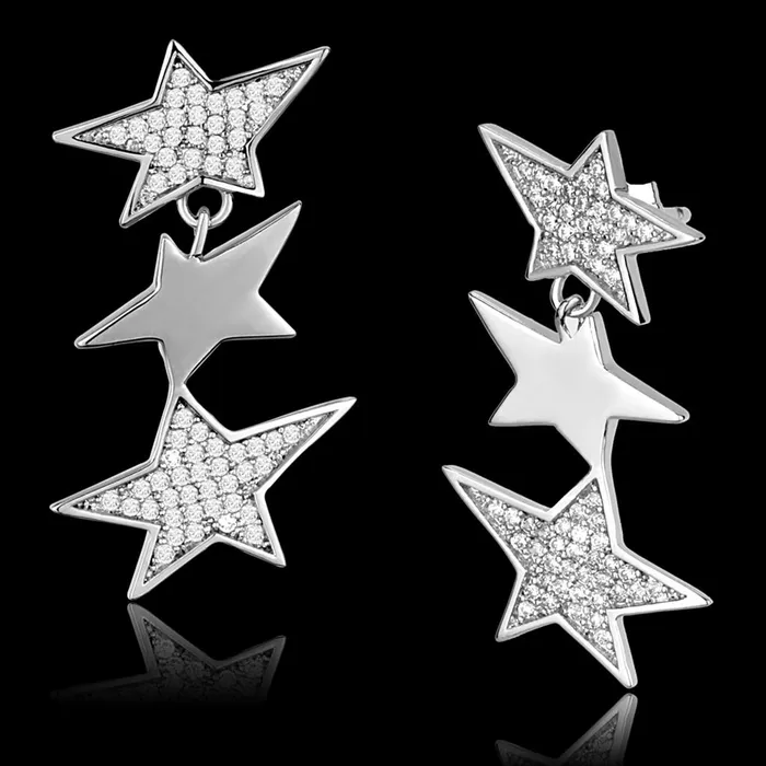 Earrings Alamode TS381 Rhodium 925 Sterling Silver Earrings with AAA Grade CZ in Clear Earrings Alamode TS381 Rhodium 925 Sterling Silver Earrings with AAA Grade CZ in Clear