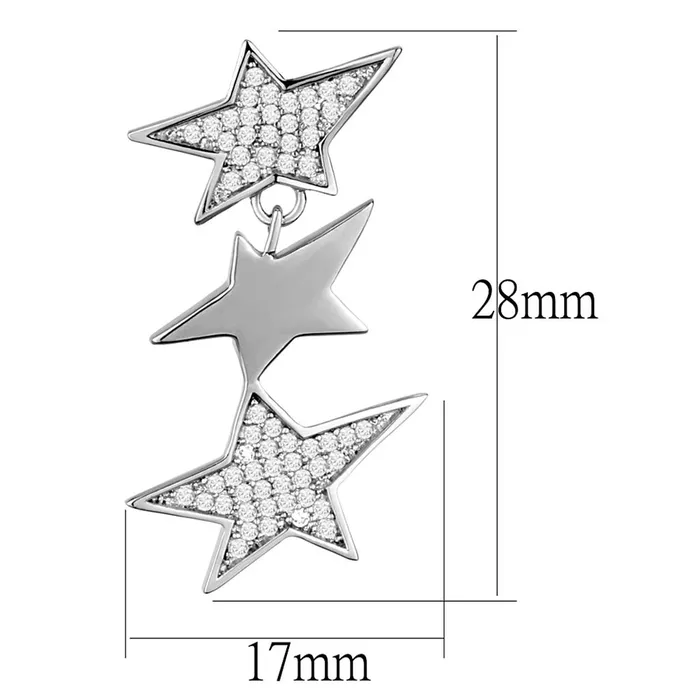 Earrings Alamode TS381 Rhodium 925 Sterling Silver Earrings with AAA Grade CZ in Clear