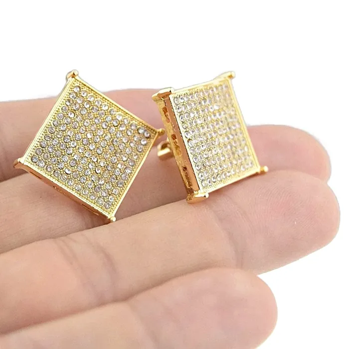 Earrings Bling Cartel Admin Big Square Iced Micro Pave Gold Finish 20MM Screw Back Earrings