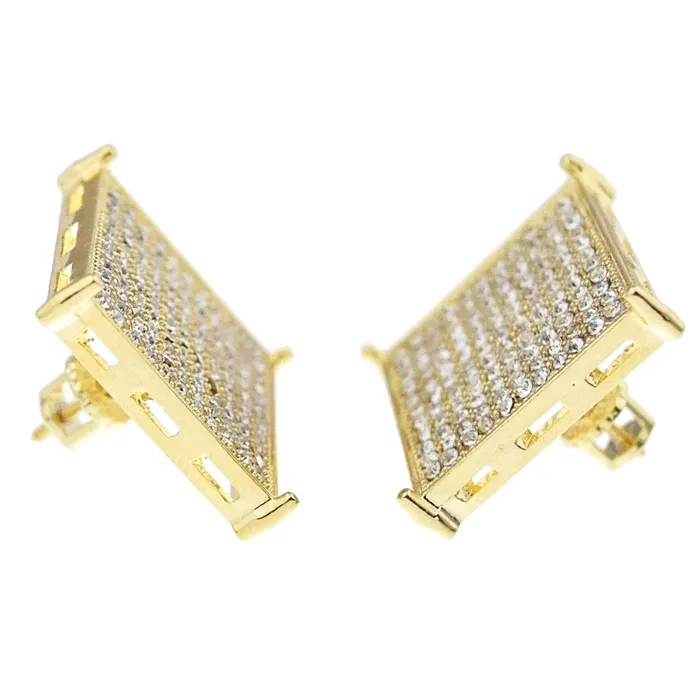 Earrings Bling Cartel Admin Big Square Iced Micro Pave Gold Finish 20MM Screw Back Earrings