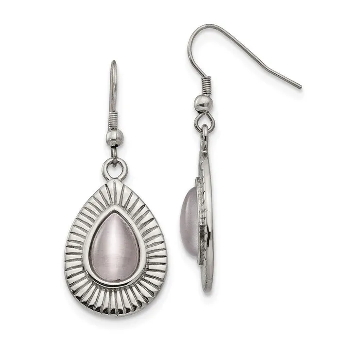 Earrings Chisel Stainless Steel Polished Grey Cats Eye Shepherd Hook Earrings Earrings Chisel Stainless Steel Polished Grey Cats Eye Shepherd Hook Earrings