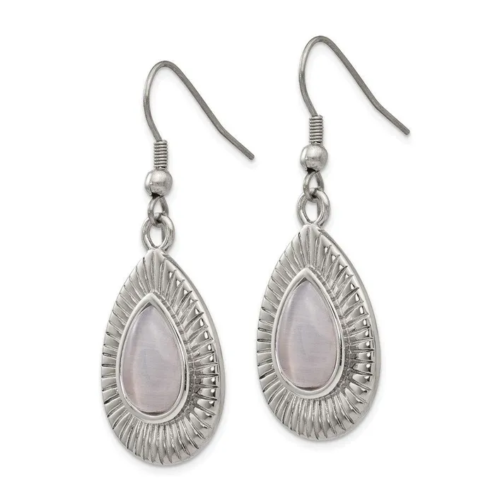 Earrings Chisel Stainless Steel Polished Grey Cats Eye Shepherd Hook Earrings Earrings Chisel Stainless Steel Polished Grey Cats Eye Shepherd Hook Earrings