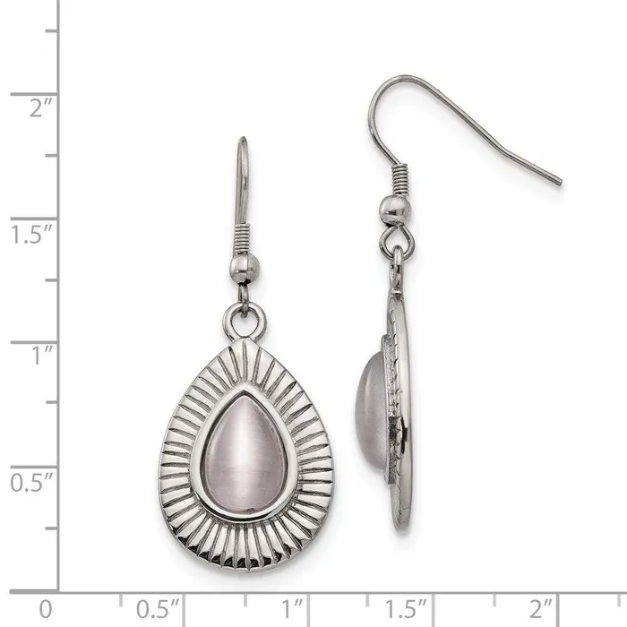 Earrings Chisel Stainless Steel Polished Grey Cats Eye Shepherd Hook Earrings Earrings Chisel Stainless Steel Polished Grey Cats Eye Shepherd Hook Earrings