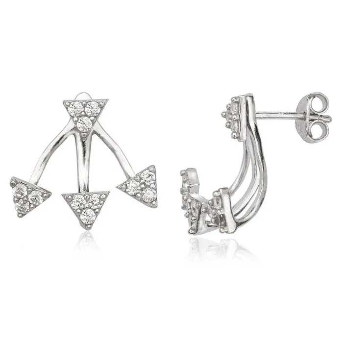 Earrings Classic Sterling Silver Front Triangle CZ Back Earrings