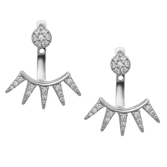 Earrings Classic Sterling Silver Spiked CZ Back and Front Earrings