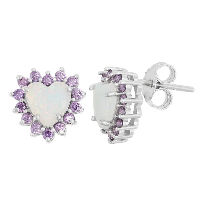 Earrings Classic Sterling Silver White Inlay Opal Heart Earrings