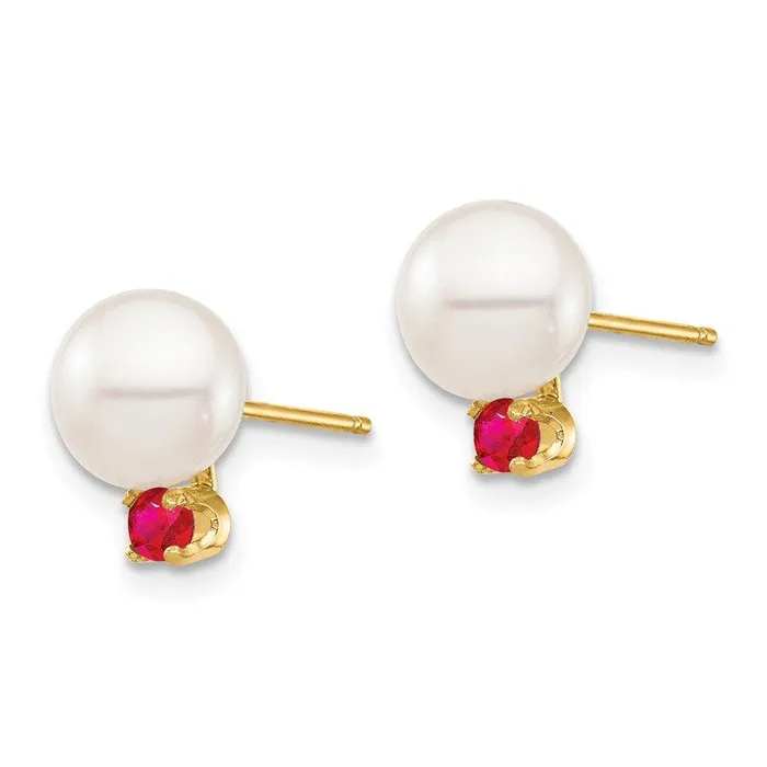 Earrings Jewelry 14K 775mm White Round Freshwater Cultured Pearl Ruby Post Earrings Earrings Jewelry 14K 775mm White Round Freshwater Cultured Pearl Ruby Post Earrings